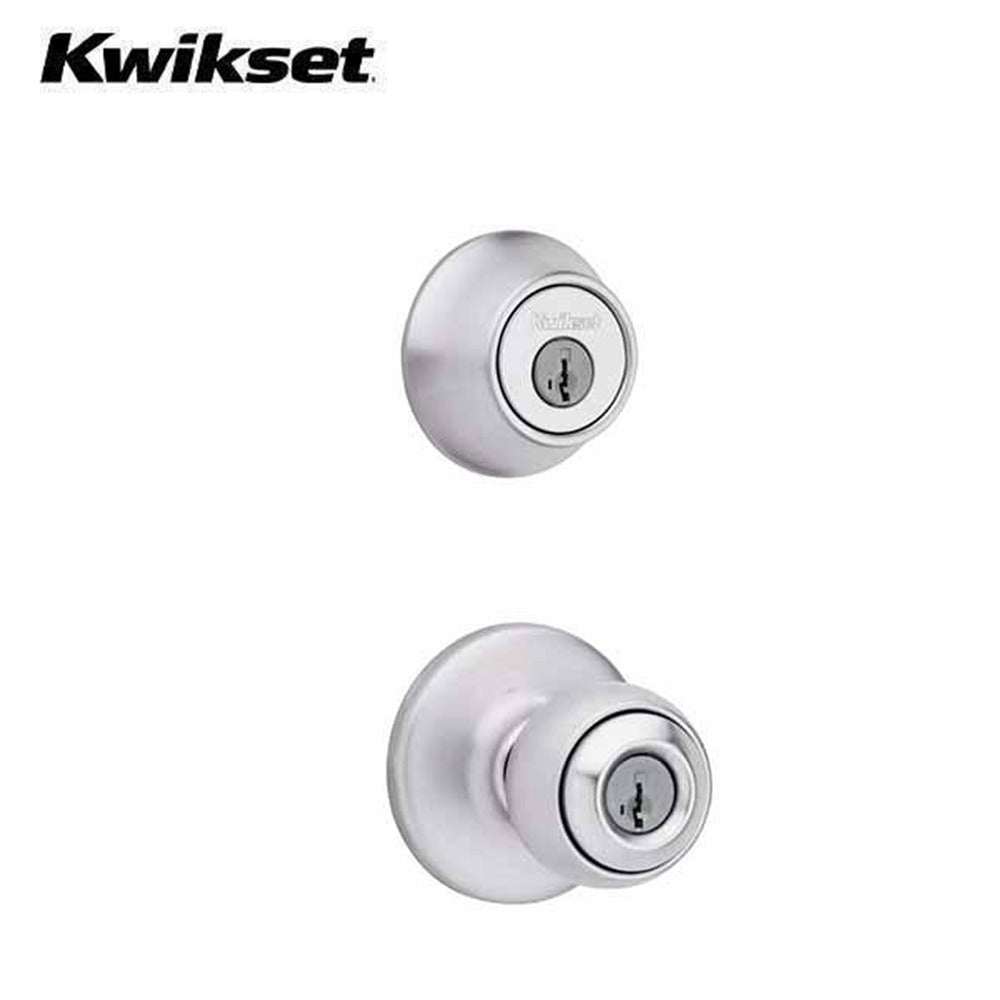 Kwikset - 690T - Tylo Combo Set - Single Deadbolt & Knob - Round Rose - Optional Finish - SmartKey Technology - Grade 3