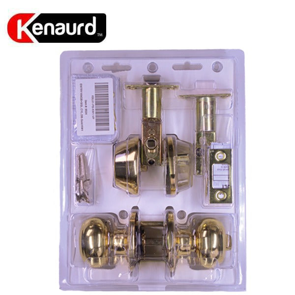 Premium Combo Lockset - Knob & Deadbolt - Entrance - Polished Brass - Retail Packaging - KW1 / SC1 - Grade 3