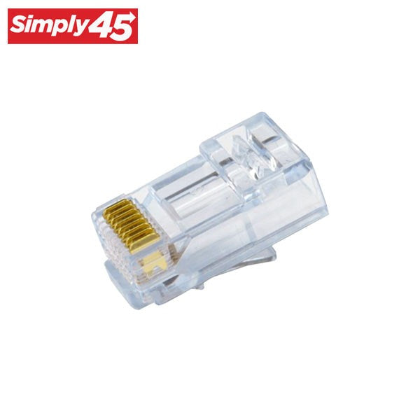 Simply45 - S45-1501 - Unshielded - Pass-Through RJ45 Modular Plugs - Blue Tint - Commercial Rated - for Cat5e UTP Solid / Cat5e/6 Stranded - Clamshell of 50