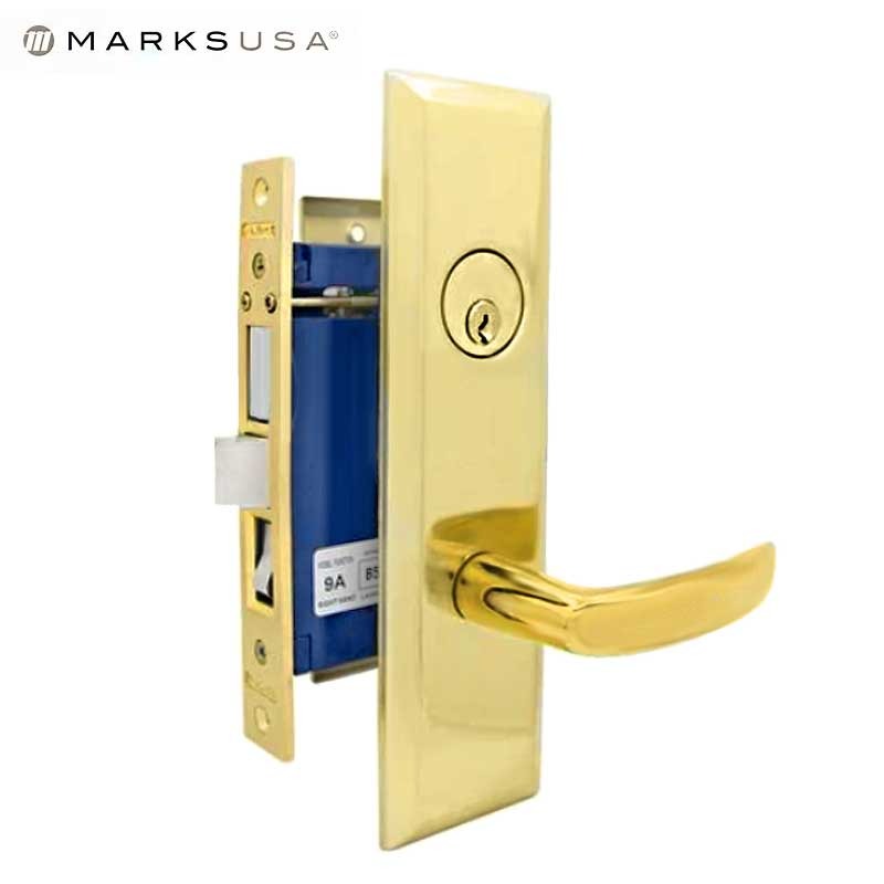 Marks USA - 9NY96A-3 - New York Mortise Lever Lock - 1-1/16” x 7-5/8” - U3 - Polished Brass - Entrance - RH
