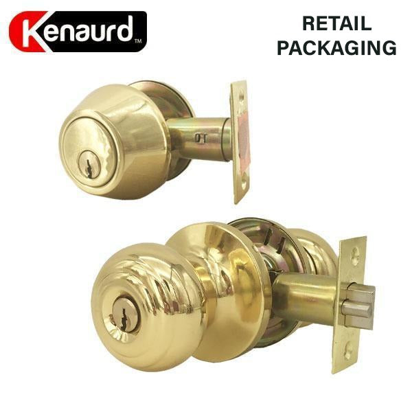 Premium Combo Lockset - Knob & Deadbolt - Entrance - Polished Brass - Retail Packaging - KW1 / SC1 - Grade 3