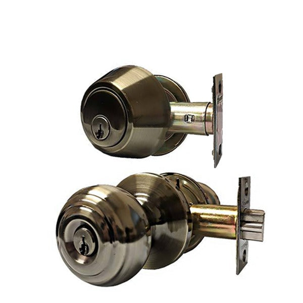 Premium Combo Lockset - Knob & Deadbolt - Entrance - Antique Brass - Retail Packaging - SC1 - Grade 3