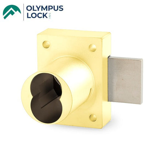 Olympus - 931DR - Cabinet Deadbolt Door Lock - IC: For Medeco or Yale Large-Format Cores - Less Cylinder - Polished Brass - Optional Key Retaining - Grade 1