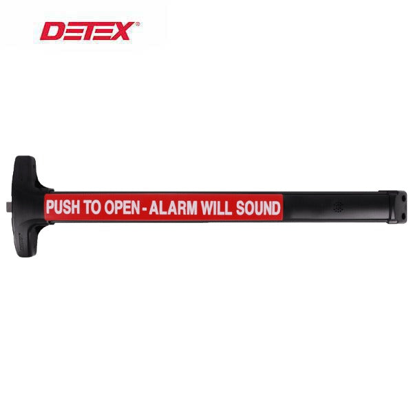 Detex - FV40-EE - Value Series Wide Stile - Rim Exit Device - Delayed Egress - Less Dogging - 99 Surface Strike - 36" - Satin Black Anodized Aluminum Finish