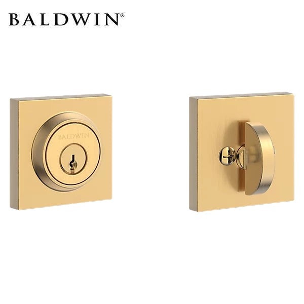 Baldwin - 9BR3803 - Contemporary Square Deadbolt - Single Cylinder - Satin Brass
