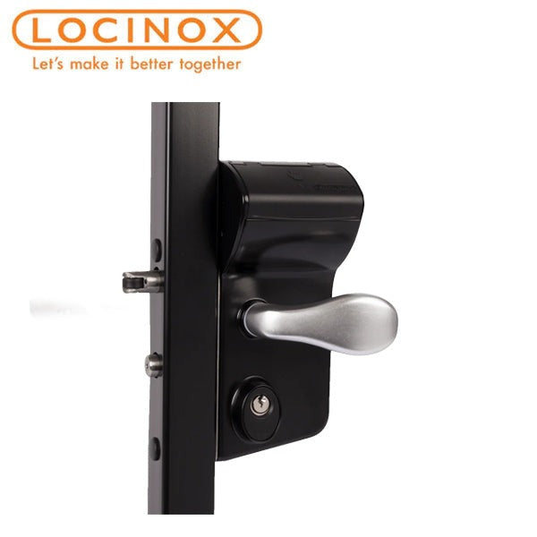 Locinox - VINCI - Surface Mounted Mechanical Code Lock For Gates - For Square Profiles 1 1/2" to 2 1/2" - 9005 with 3006C - Aluminum Handle Pair & Cylinder
