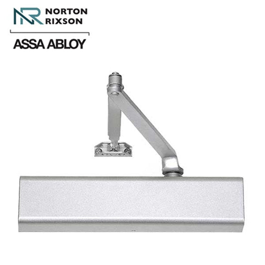 Norton - 210 - Tri-Packed Manual Commercial Door Closer - Back Check Function - PA Bracket/Regular/Top Jamb - Adjustable Arm - Adjustable Size 1-6 - Plastic Cover - Satin Aluminum - Fire Rated - Grade 1
