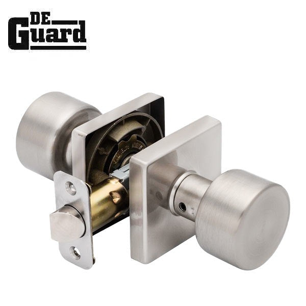 Contemporary Flat Ball Door Knob Set - Passage - Square Rose - Satin Nickel - Grade 3