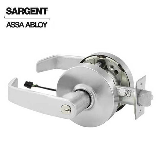 Sargent - 10G70 - Electromechanical Cylindrical Lock - L Rose / L Lever - Fail Safe - LA Keyway - 26D - Satin Chrome Plated - 24V - Grade 1