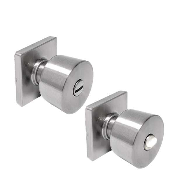 Contemporary Flat Ball Door Knob Set - Privacy - Square Rose - Satin Nickel - Grade 3