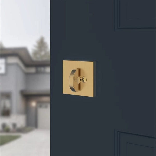 Baldwin - 9BR3803 - Contemporary Square Deadbolt - Single Cylinder - Satin Brass