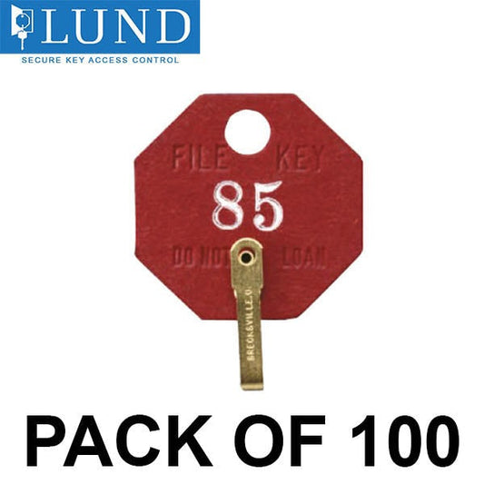 Lund - 507 - Red Fiber Octagonal Key Tags - Snap-On Links - Optional Numbered (Pack of 100)