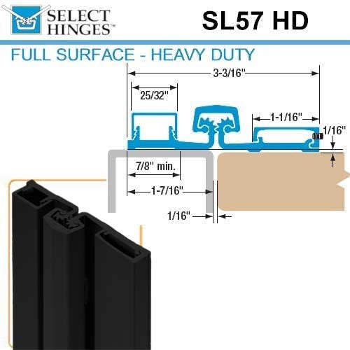 Select Hinges - 57 - 83" - Geared Full Surface Continuous Hinge - Black - Heavy Duty