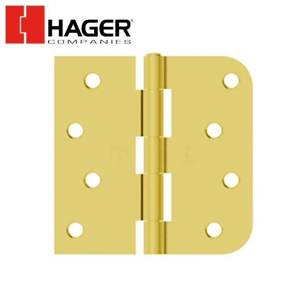 Hager - RC1847 - 5-Knuckle - Square by Round Corner 5/8" Radius - Plain Bearing with Fasteners - Rivet Pin - 4" x 4" - Optional Finish