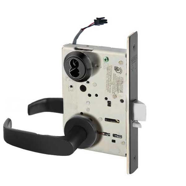Sargent - 8271 - Electromechanical Mortise Lock - LN Rose / L Lever - Fail Secure - LFIC - BSP - Black Suede Powder Coat - 24V - Grade 1