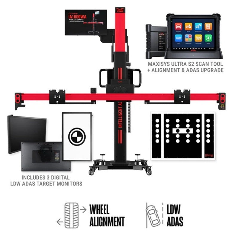 Autel - IA1000 Automated Wheel Alignment and ADAS System with LDW, MaxiSYS Ultra S2 Diagnostics Tablet, & Digital Targets