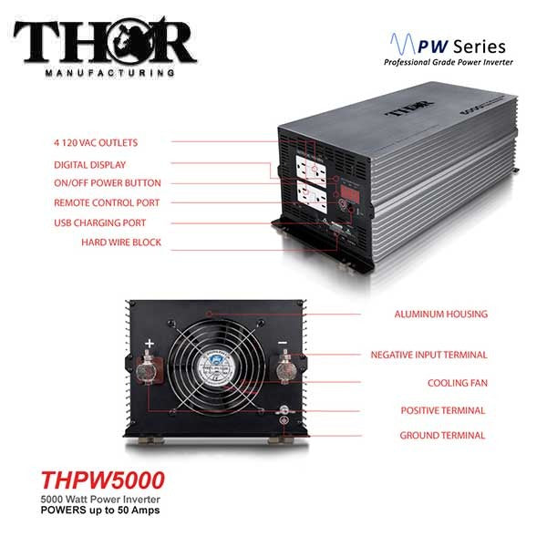 THOR - THPW5000 - 5000 Watt Pure Sine Wave Power Inverter - w/ USB 2.1