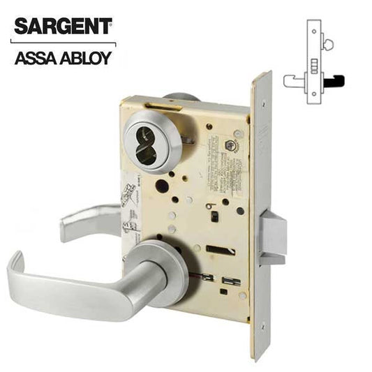 Sargent - 8204 - Mechanical Mortise Lock - LN Rose / L Lever - Storeroom - SFIC - 32D - Satin Stainless Steel - Grade 1