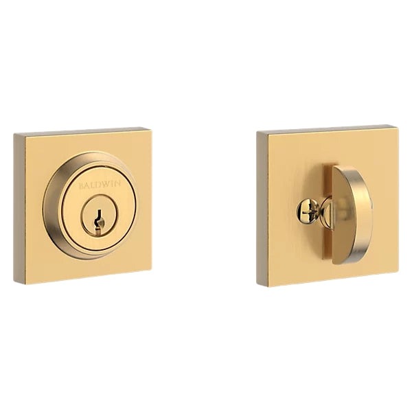 Baldwin - 9BR3803 - Contemporary Square Deadbolt - Single Cylinder - Satin Brass