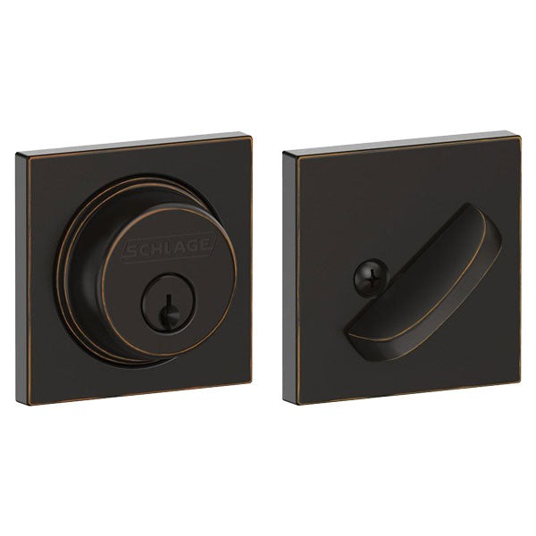 Schlage - B60 - Single Cylinder Deadbolt Lock - Collins Rose - 5-Pin - KD - Antique Bronze - Grade 1