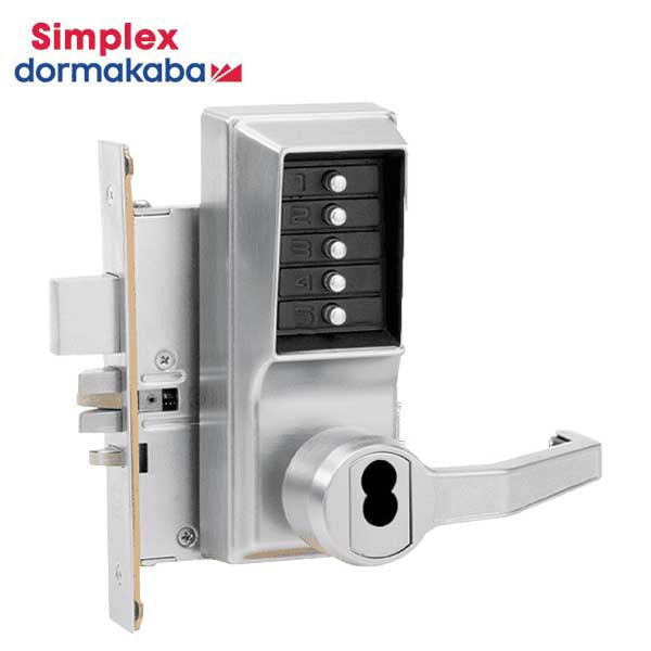 Simplex - R8148R - Mechanical Pushbutton Mortise Lever Set - Combination/Passage/Lockout/Deadbolt - LFIC - 23⁄4" Backset - Satin Chrome - RH