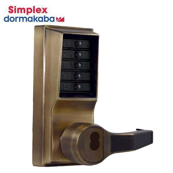 Simplex - LR1021S - Mechanical Pushbutton Cylindrical Lever Set - LFIC Schlage - 23⁄4" Backset - Antique Brass - RH/RHR