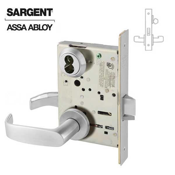 Sargent - 8237 - Mechanical Mortise Lock - LN Rose / L Lever - Classroom - LFIC - 26D - Satin Chrome Plated - Grade 1