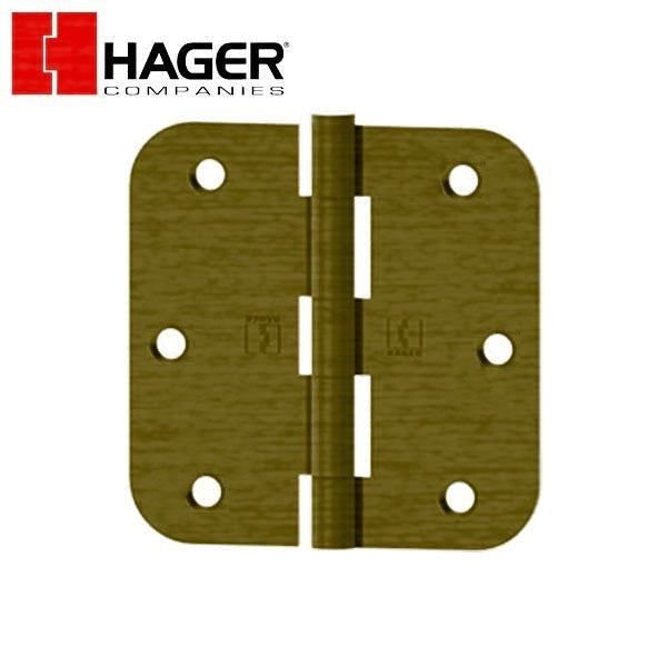 Hager - RC1841 - 5-Knuckle - Round Corner 5/8" Radius - Plain Bearing With Fasteners - 3.5" x 3.5" - Optional Finish