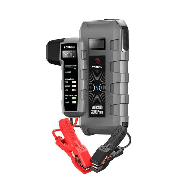 TOPDON - Volcano 2000 PROS - Battery Jump Starter & Tester - 12V - 1000A-2000A - 20,800MAh
