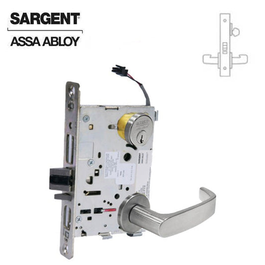 Sargent - 8270 - Electromechanical Mortise Lock - LN Rose / L Lever - Fail Safe - LFIC - 26D - Satin Chrome Plated - 24V - Grade 1