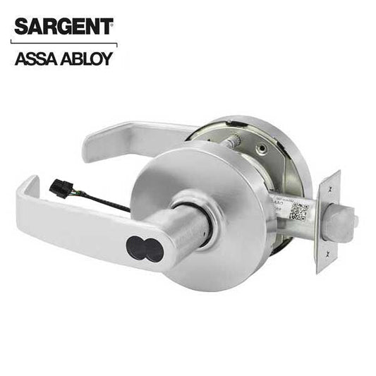 Sargent - 10G70 - Electromechanical Cylindrical Lock - L Rose / L Lever - Fail Safe - SFIC - 26D - Satin Chrome Plated - 24V - Grade 1