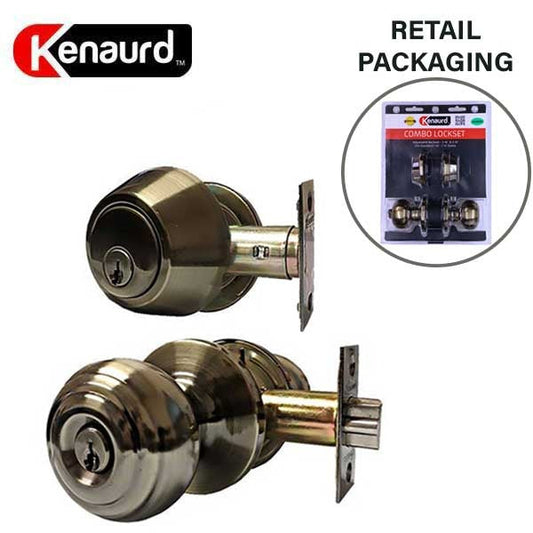 Premium Combo Lockset - Knob & Deadbolt - Entrance - Antique Brass - Retail Packaging - SC1 - Grade 3