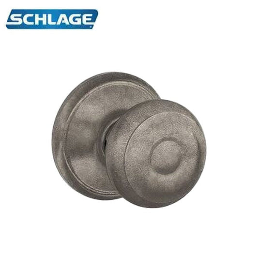 Schlage - F10 - Georgian Knob - Passage Latch - Distressed Nickel - Nickel Plated Blackened Relieved Clear Coated - Grade 2