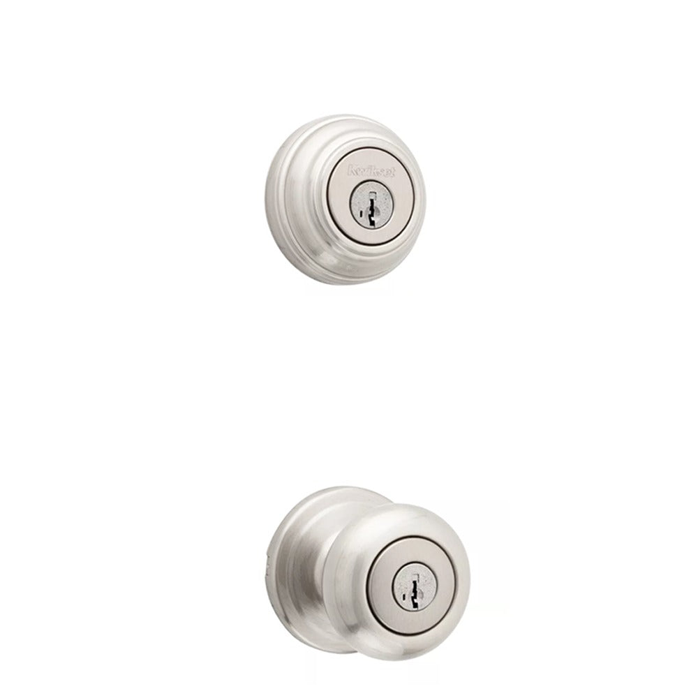 Kwikset - 991J - Juno Combo Set - Single Deadbolt & Knob - Round Rose - 15 - Satin Nickel - SmartKey Technology - Grade 2