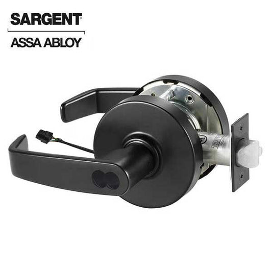 Sargent - 10G70 - Electromechanical Cylindrical Lock - L Rose / L Lever - Fail Safe - SFIC - BSP - Black Suede Powder Coat - 24V - Grade 1