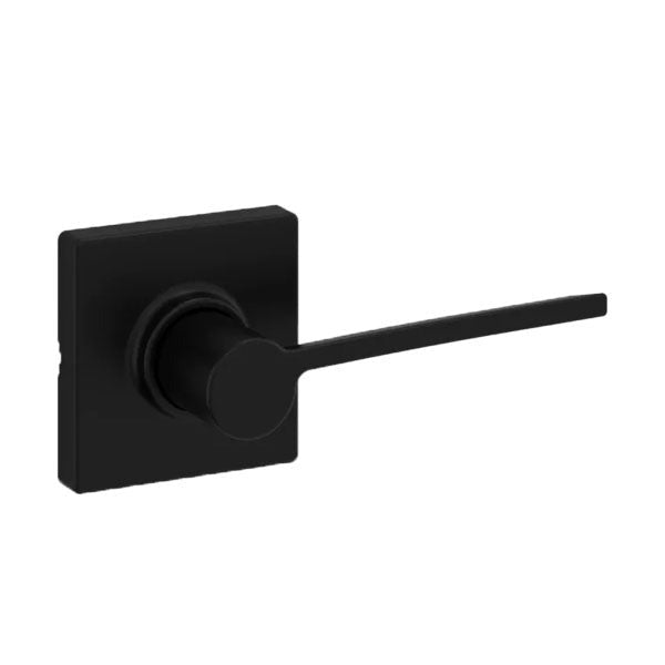 Kwikset - 200LRL - Ladera Lever Set - Square Rose - Matte Black - Passage / Hall / Closet Function