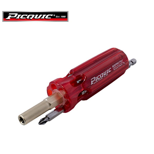 PICQUIC - Sixpac Plus - Multi Bit Screwdriver - P 1,2,3 / R2 / S 3/16",1/4" / T15 (1/4" hex bits)