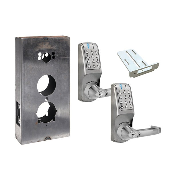 CodeLocks - CL5210 Gate Box Kit - Electronic Door Lock - Tubular Latchbolt Gate Box Kit - Double Sided - Brushed Steel - Fire Rated - Grade 2