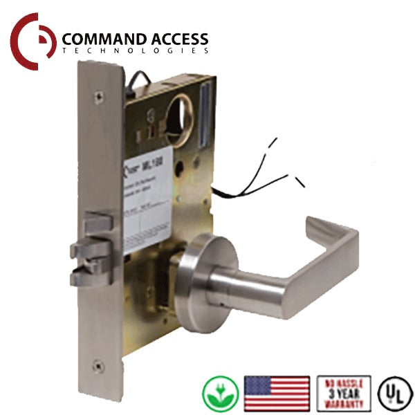 Command Access - Electrified Mortise Lever Set - Fail Secure - Request to Exit - Storeroom - L6 - 24V - Satin Chrome - Grade 1
