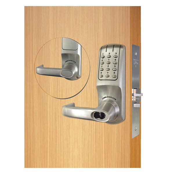 CodeLocks - CL5250 - Electronic Smart Lock - Heavy Duty - 2 3/4" Backset - Mortise Lock (86 Prep) - Optional IC Cylinder Prep - Brushed Steel - Fire Rated - Grade 2
