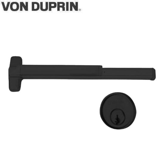 Von Duprin - 9947 Series - Concealed Vertical Rod Exit Bar - Wide Stile Pushpad - 36" Device - 80" to 100" Door Height - Night Latch Function - Less Dogging - 315/335 Black Anodized Aluminum Finish - Field Reversible - Grade 1