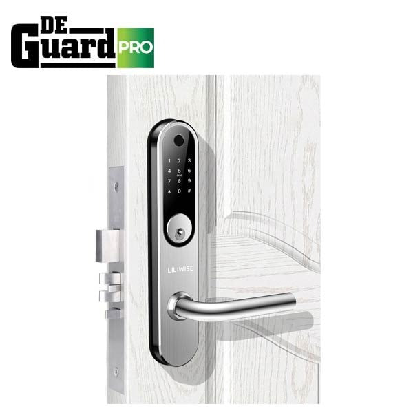 DeGuard Pro - Premium Electronic Keyless Entry Smart Mortise Lock - H85B - Hotel / Multifamily - Schlage Keyway - Bluetooth / Fingerprint / RFID / Wi-Fi - IP55 (Silver | Black)