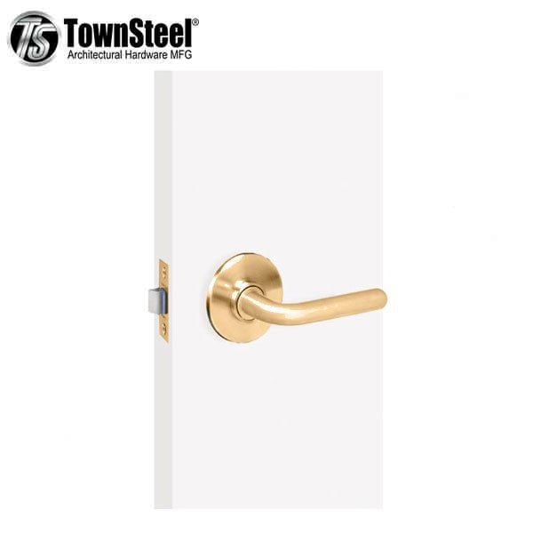 TownSteel - TLL - Tubular Lever Set - Curve Rose - Passage - 2-3/4" Backset - Polished Brass - Grade 2