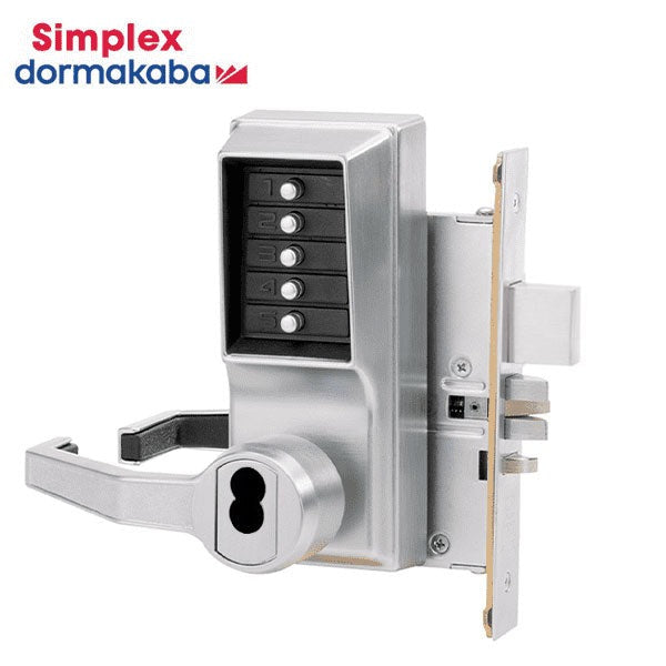 Simplex - LR8148 - Mechanical Pushbutton Mortise Lever Set with Deadbolt - Combination/Passage/Lockout - SFIC - 23⁄4" Backset - Satin Chrome - LHR