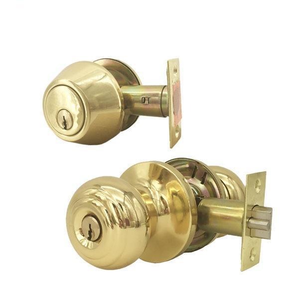Premium Combo Lockset - Knob & Deadbolt - Entrance - Polished Brass - Retail Packaging - KW1 / SC1 - Grade 3