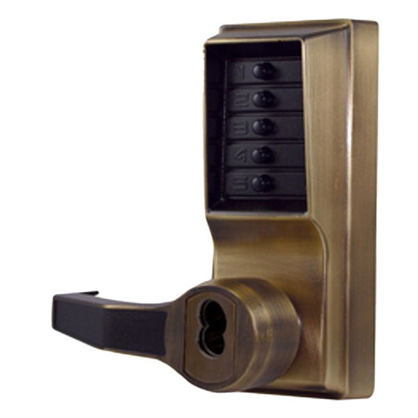 Simplex - LR1021B - Mechanical Pushbutton Cylindrical Lever Set - SFIC - 23⁄4" Backset - Antique Brass - RH/RHR