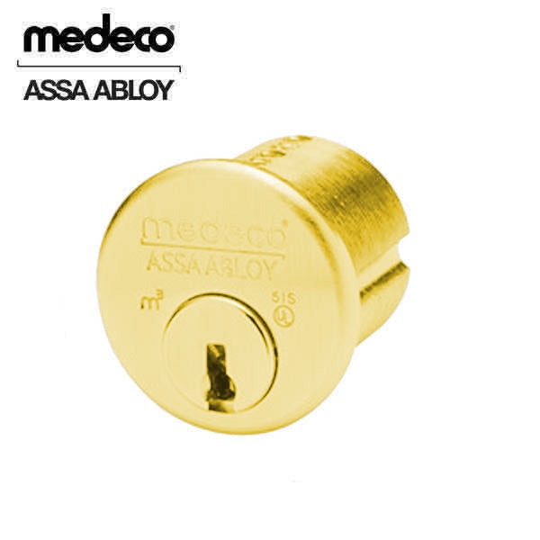 Medeco - 100200T - M3 Biaxial - 6-Pin - 1-1/8" Mortise Cylinder - Z01 Standard Yale Cam - DL Keyway Pinned - 05 - Bright Brass - Grade 1