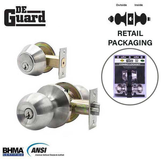 Premium Combo Lockset - Knob & Deadbolt - Entrance - Stainless Steel - Retail Packaging - KW1 / SC1 - Grade 3