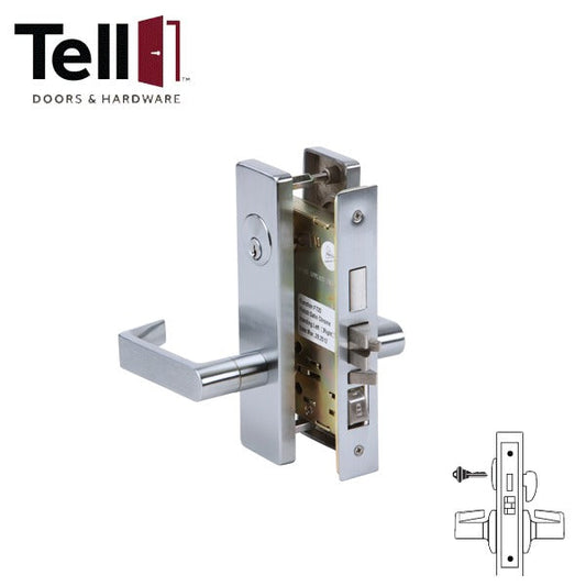 TELL - CL100976 - Heavy Duty Mortise Lock - Satin Chrome - 2-3/4" Backset - Dormitory