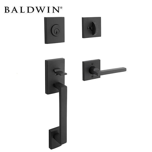 Baldwin Reserve - La Jolla Contemporary Lever Handleset - Singl Cyl - Contemporary Square Rose - 190 - Satin Black - Grade 2 - Optional Keying